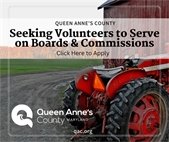 Picture of a tractor in front of barn with text seeking volunteers for boards and commissions