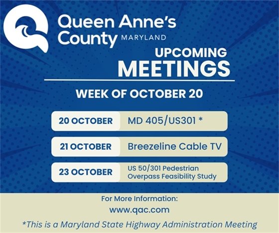 Blue background with list of public meetings this week