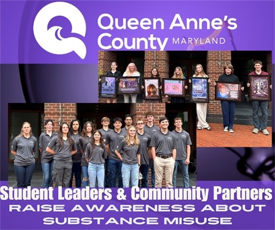 Row of students holding a poster that won a recent contest. Another image of several students in a row all wearing matching grey shirts.