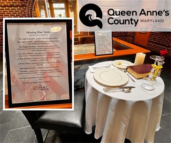 table set up in the lobby of a government building