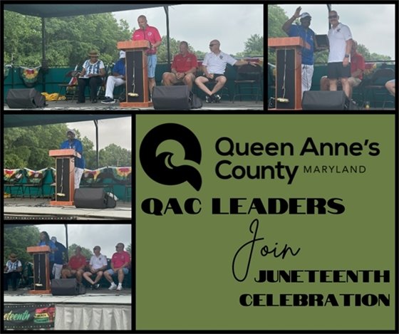 several gentlemen on stage and a banner that says Juneteenth