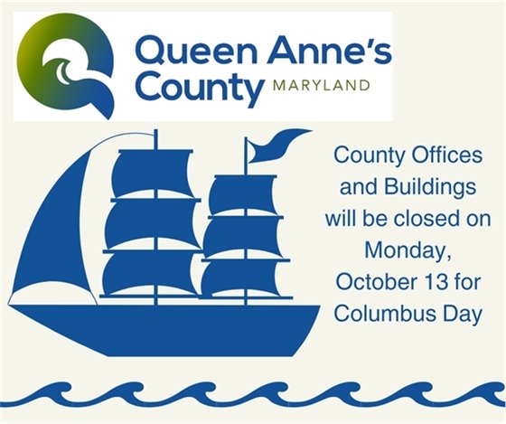 blue ship with words "County Offices will be closed October 13"