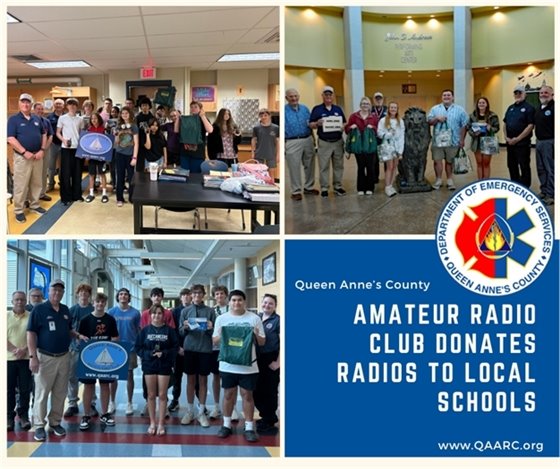 group of students with gentlemen from the amateur radio club